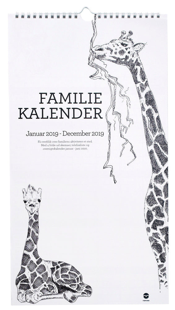 FAMILIEKALENDER 2019 WILDLIFE SORT/HVID 5 PERS.