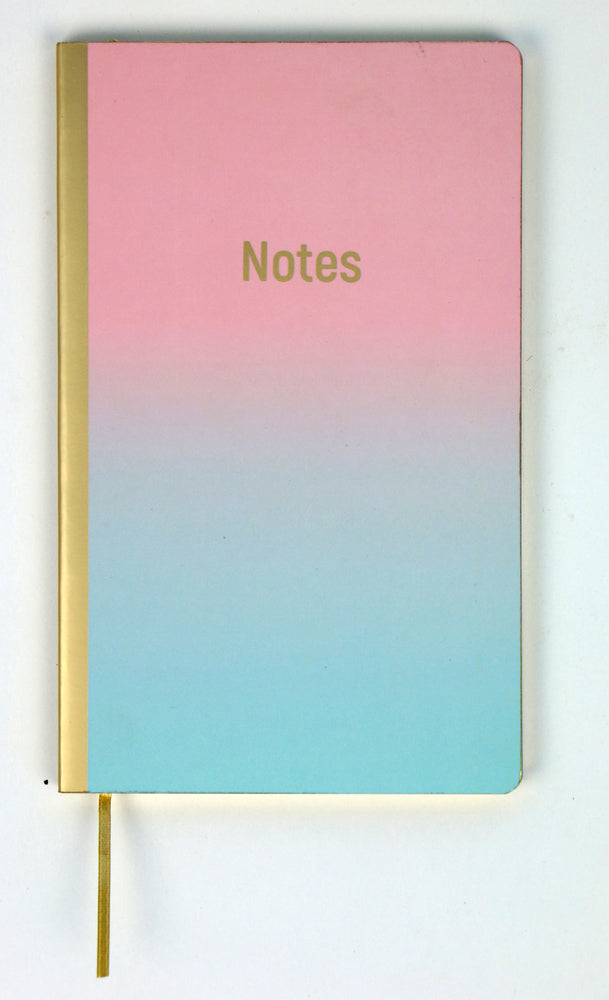 Notesbog soft dip-dye lyserød/blå/guld linjeret 13x21