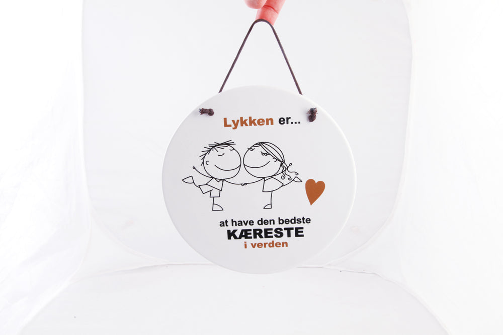 KERAMIK PLATTE KÆRESTE LYKKEN ER HVID