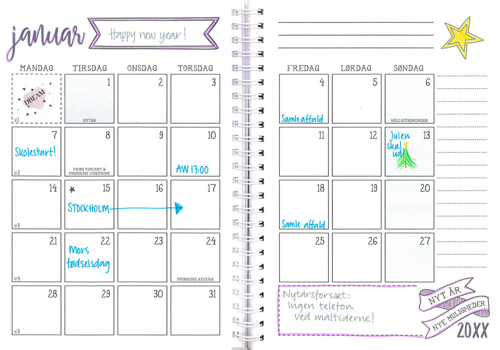 MAYLAND STUDIEKALENDER 19/20 A5 UGE DOODLE II HØJFORMAT