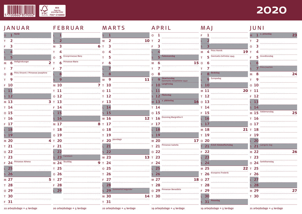 KARTONKALENDER MAY. 19/20 A4 2X6 MDR.