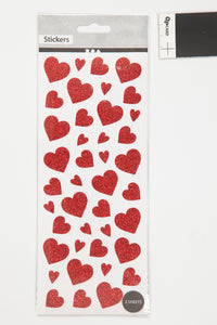 Glitter stickers 10x24 cm ca 84 stk rød hjerter 2ark