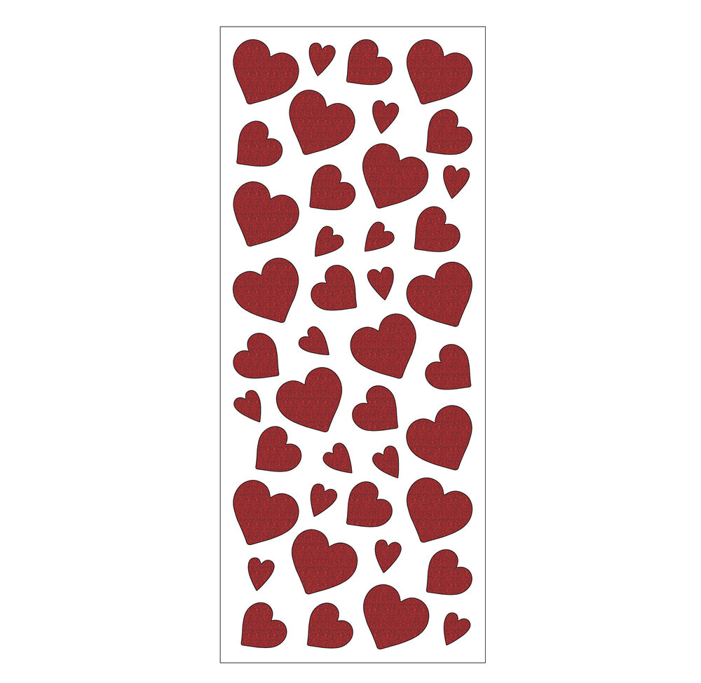 Glitter stickers 10x24 cm ca 84 stk rød hjerter 2ark