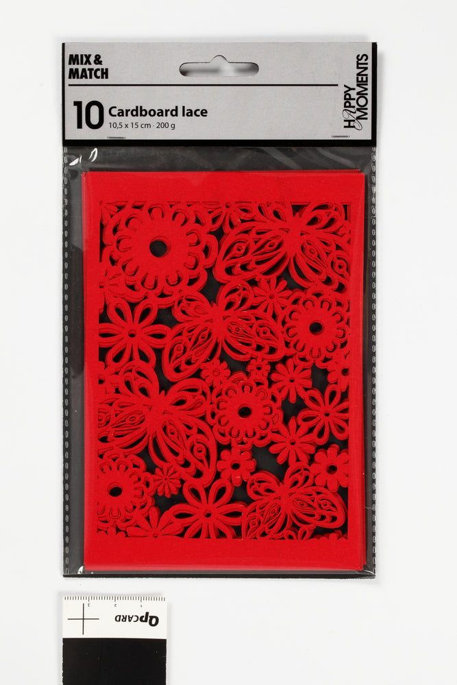 KARTON UDSTANSET M/MØNSTER RØD 10,5X15CM 200G 10 STK
