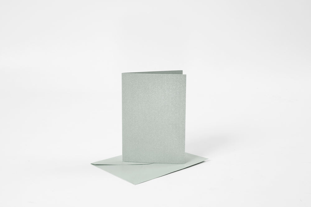 KORT OG KUVERTER KORT 10,5X15 CM SØLV PERLEMOR 4SÆT
