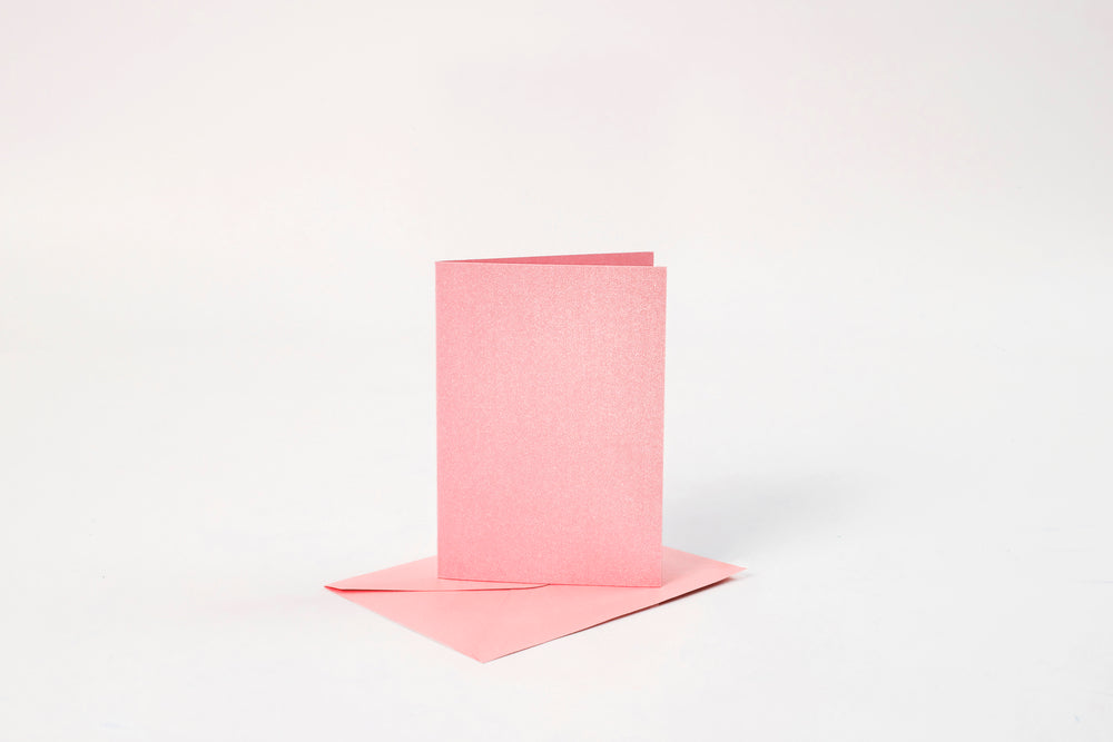 KORT OG KUVERTER KORT 10,5X15 CM ROSA PERLEMOR 4SÆT