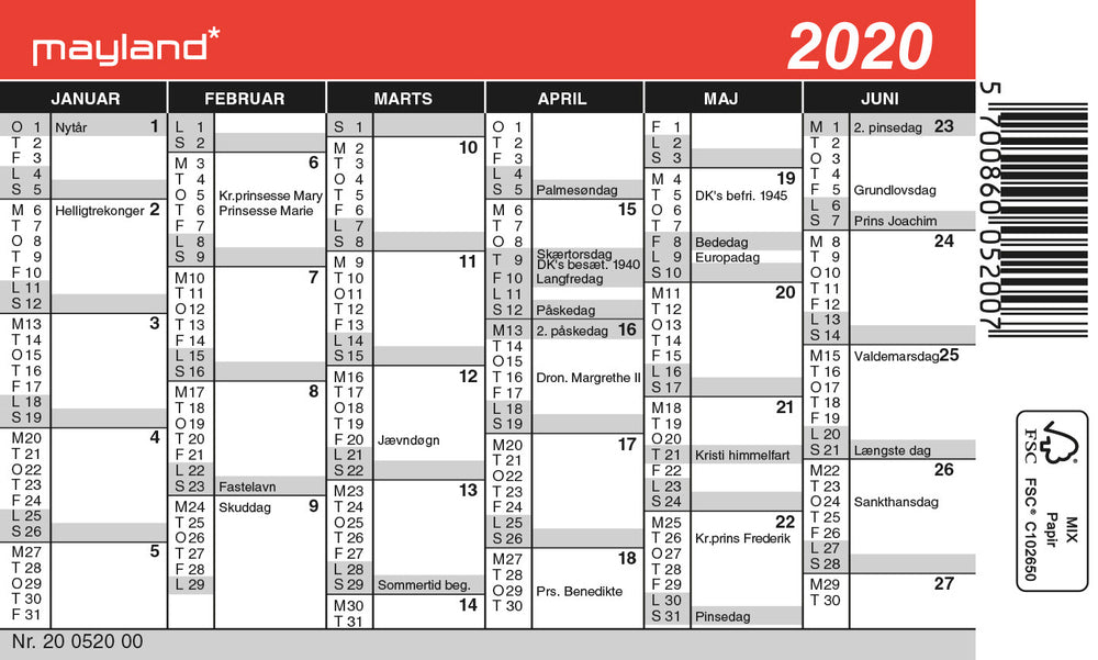 KALENDER MINI  2020 11,7X7 CM MAYLAND