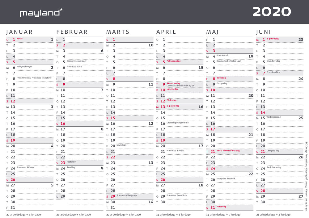 Kontorkalender A5 moderne  2020 Mayland