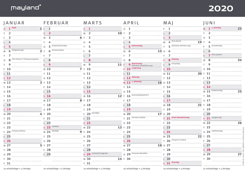 KONTORKALENDER A4 MODERNE  2020 MAYLAND
