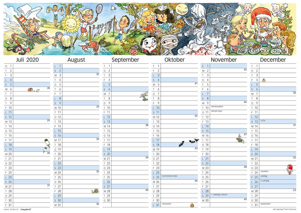 VÆGKALENDER A3 OTTO DICKMEISS ILLU.  2020 MAYLAND