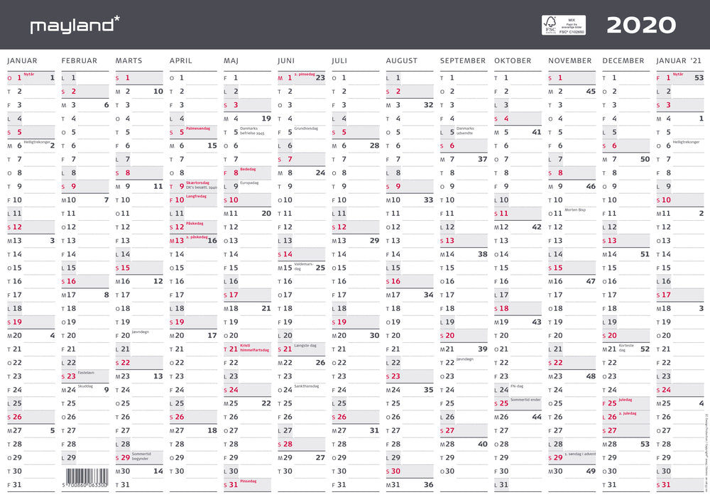 KONTORKALENDER A3 MODERNE 1X13 MDR  2020 MAYLAND