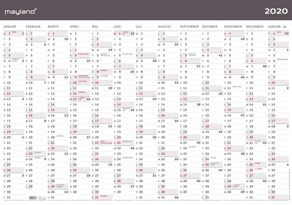 KÆMPEKALENDER MODERNE 1X13 MDR.  2020 MAYLAND