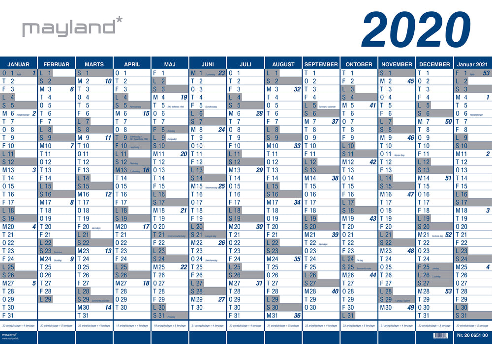 Kæmpekalender 13 mdr. vinyl 2020 plastikpose Mayland