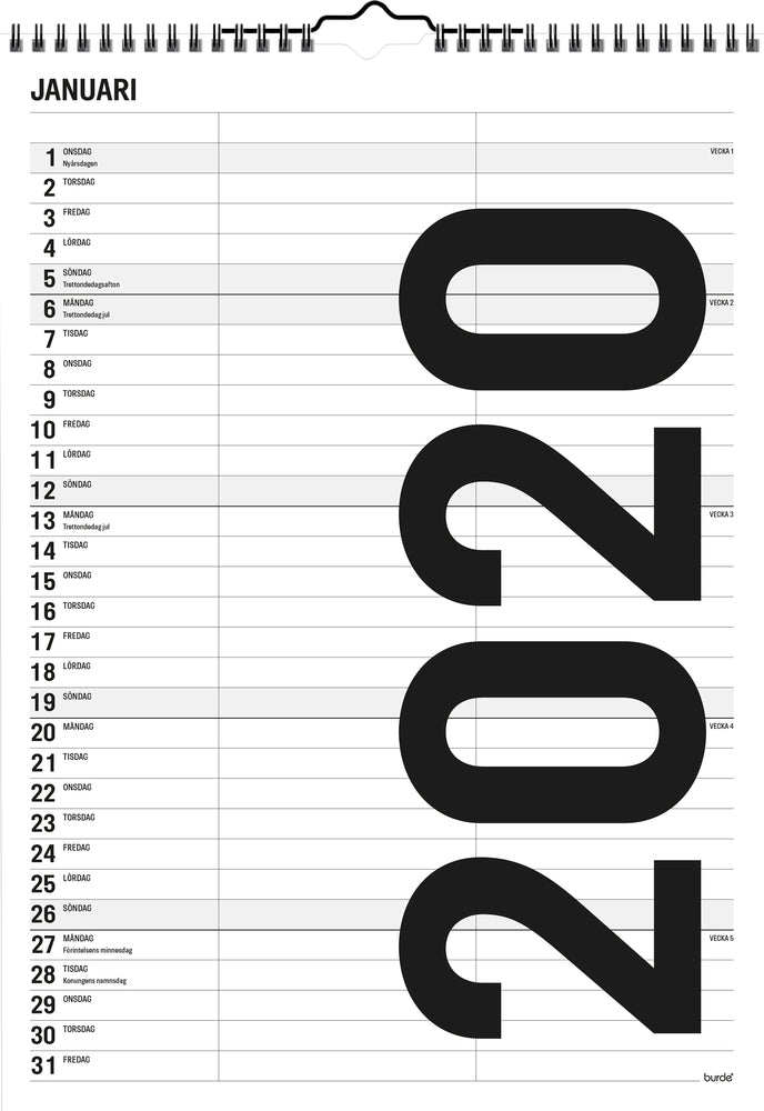 FAMILIEKALENDER SORT/HVID 2 KOL.  2020 MAYLAND