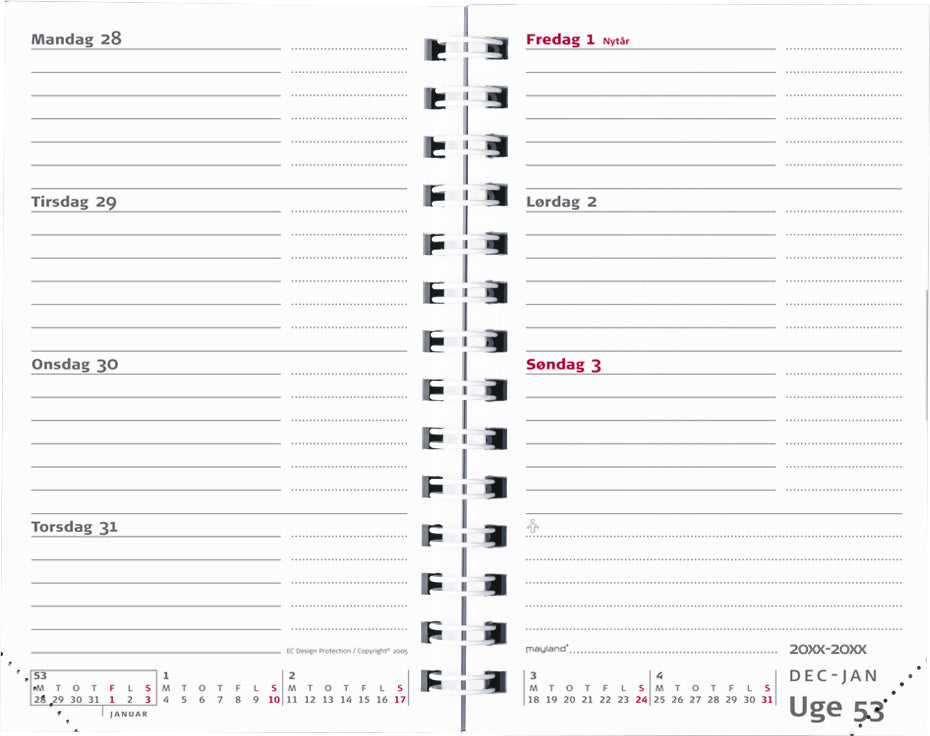 MINI PLANNER UGE TVÆRFORMAT VINYL SORT 2020 MAYLAND