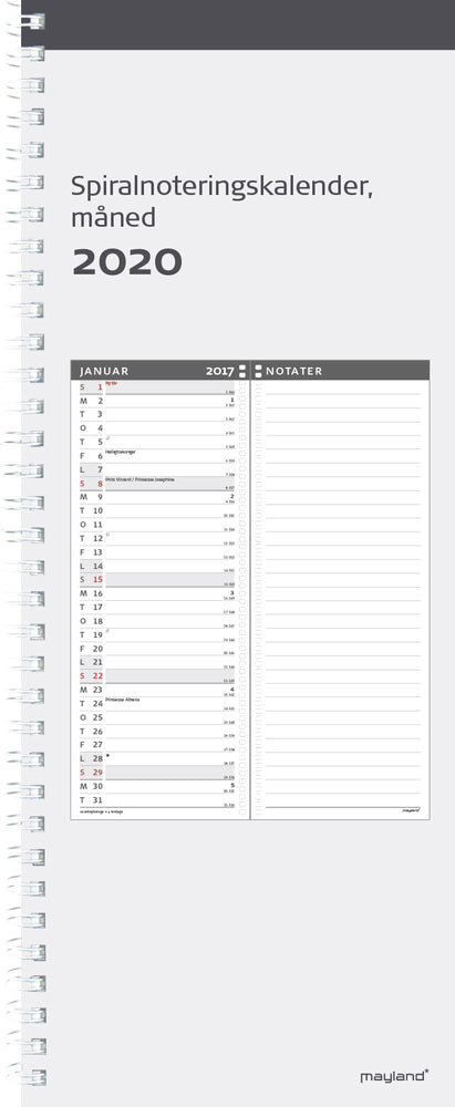 Spiralnoteringskalender måned  2020 Mayland