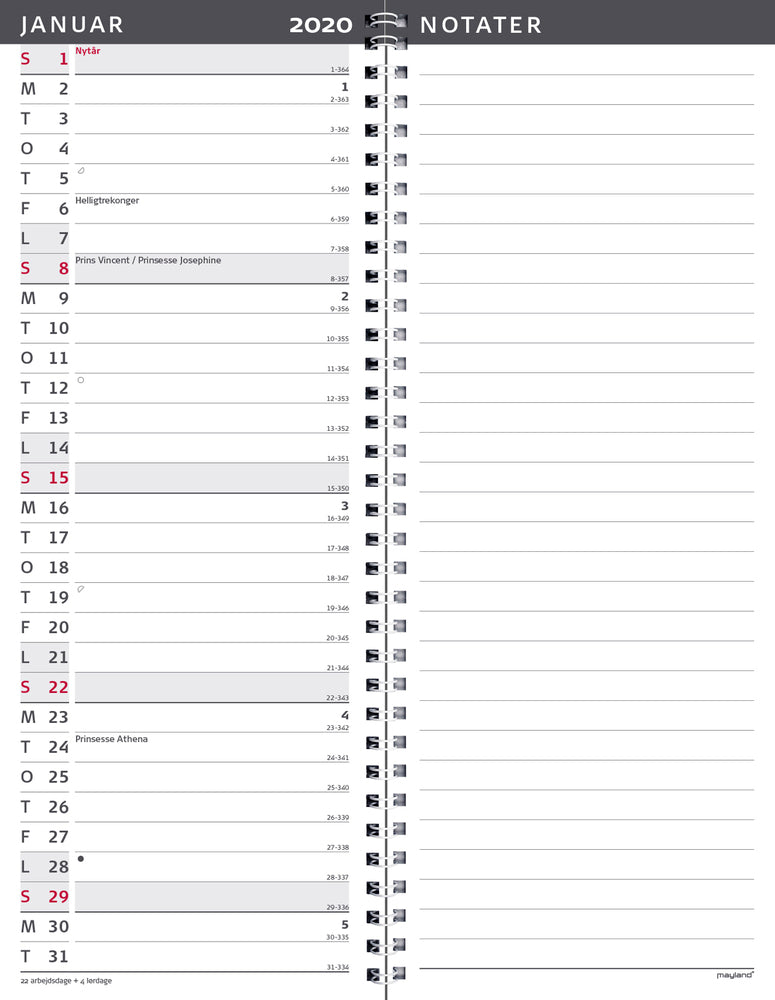 Spiralnoteringskalender måned  2020 Mayland