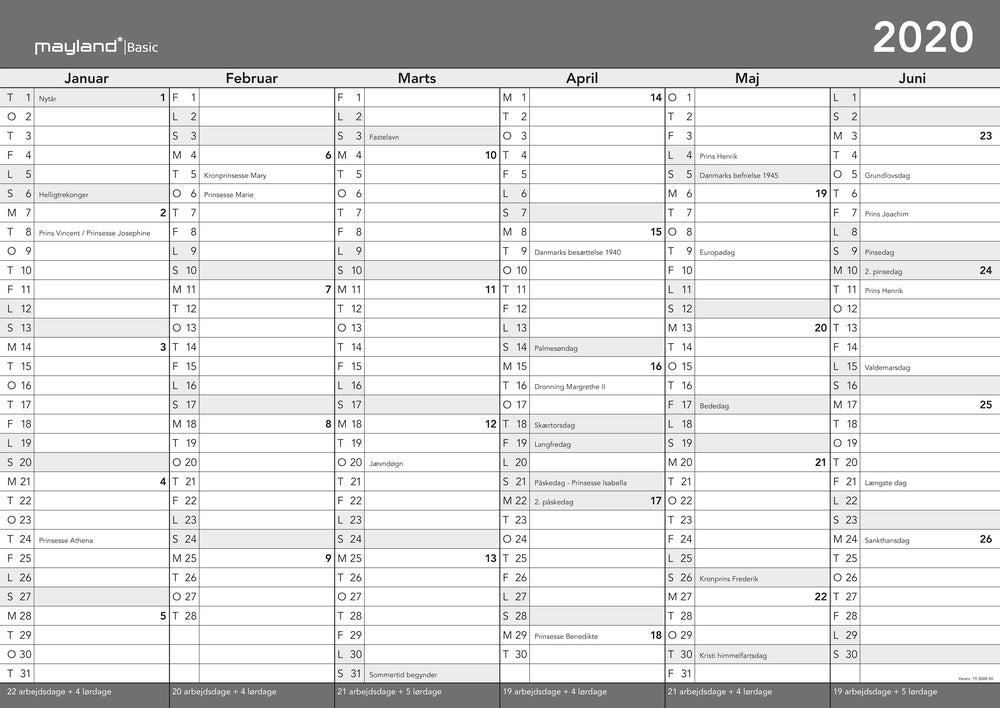 KONTORKALENDER WHITEBOARD A2  2020 MAYLAND