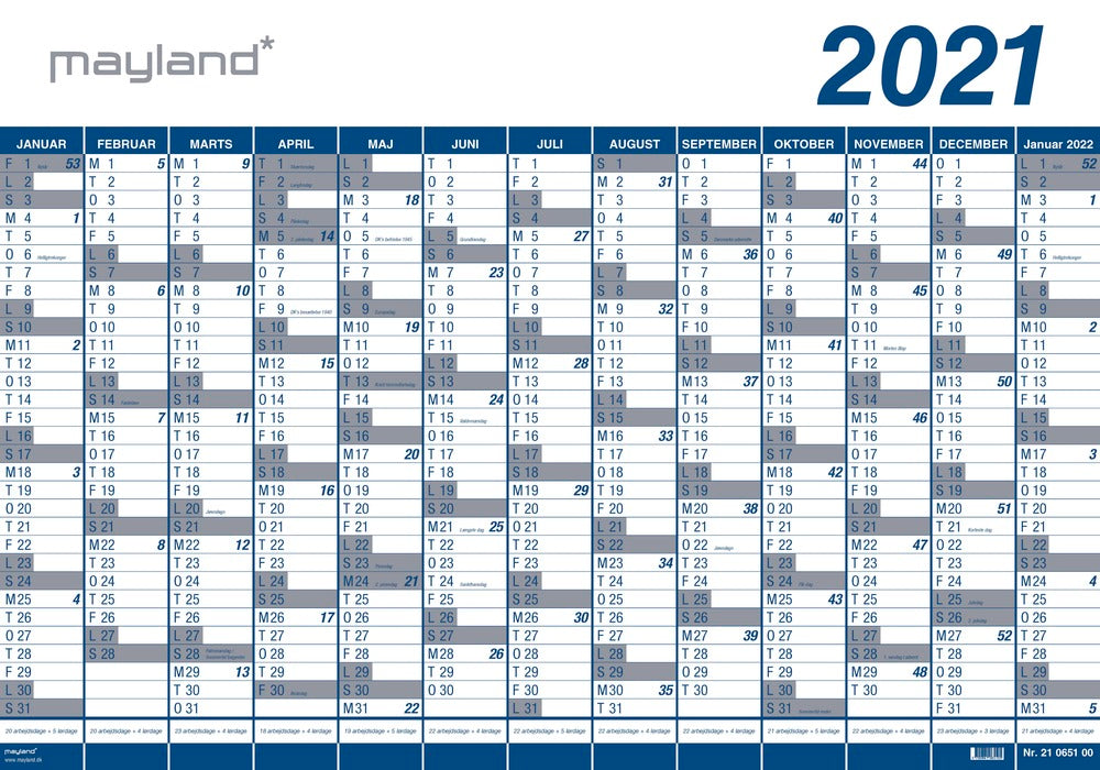 Kæmpekalender 13 mdr.vinyl paprør 2021 100 x 70 cm Mayland