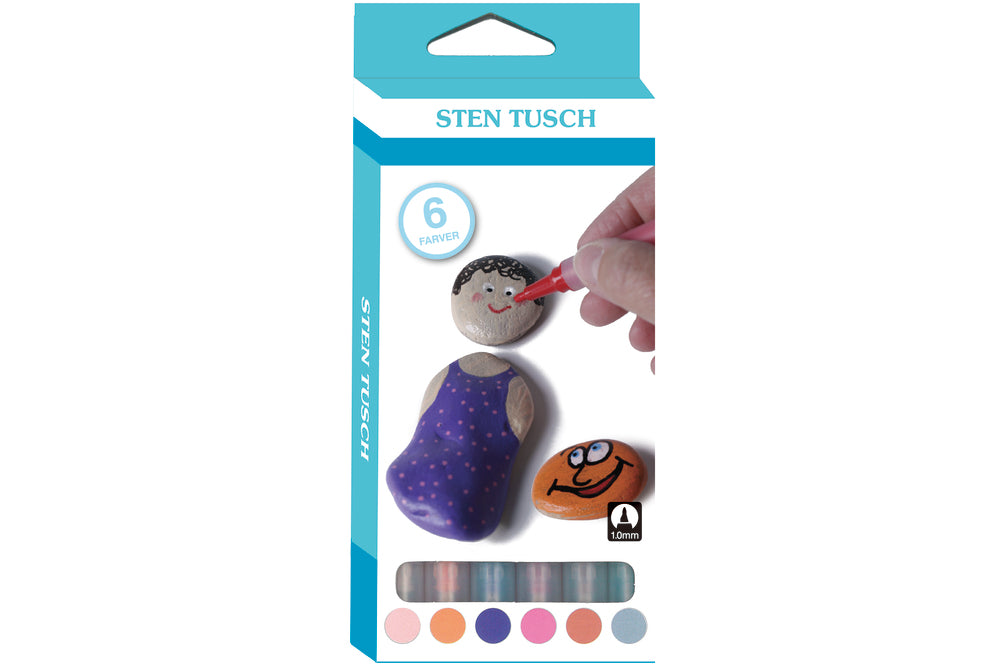 Sten tusser 6 stk. ass. hudfarvet, orange, lilla, pink, brun og grå