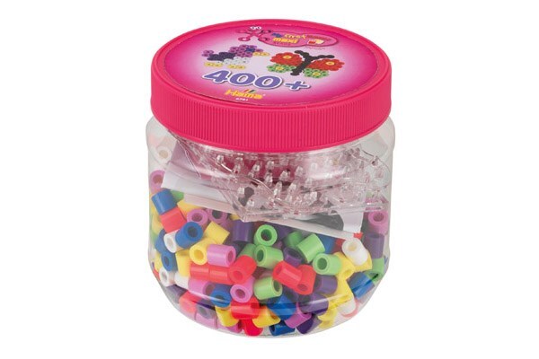 Hama maxi perler 400 perler + 2 plader i pink dåse