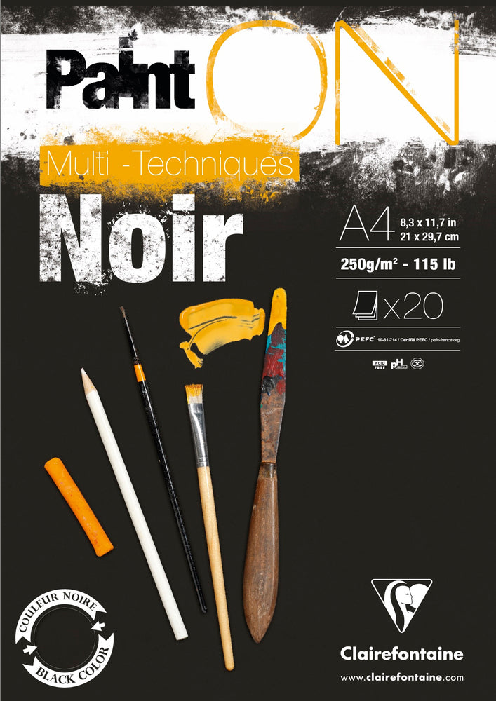 BLOK Paint ON NOIR A4 Clairefontaine