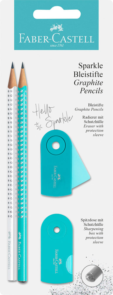 Blistersæt Faber-Castell sparkle hvid/turkis glitter