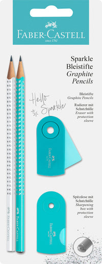 Blistersæt Faber-Castell sparkle hvid/turkis glitter