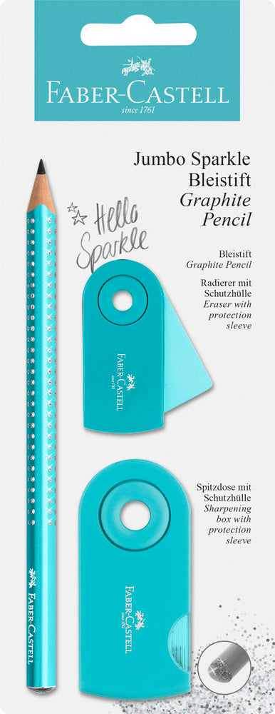 Blistersæt Faber-Castell jumbo sparkle  turkis glitter