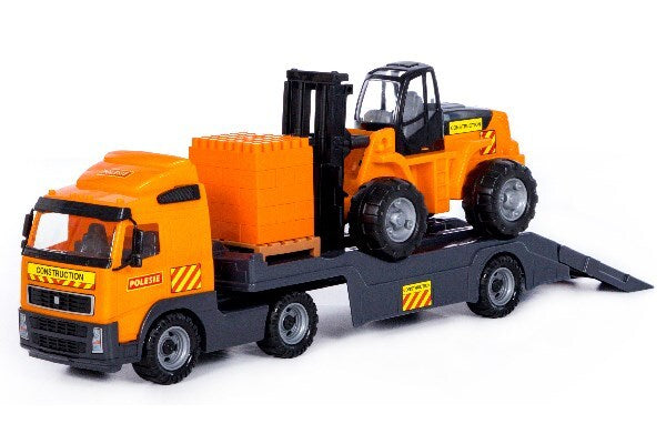 Volvo lastbil med trailer og gaffeltruck