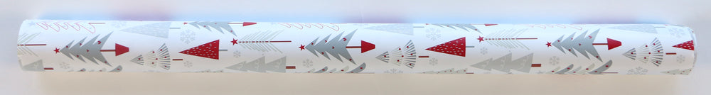 GAVEPAPIR HVID JULETRÆER RØD/GRÅ/SAND 3 M X 70 CM