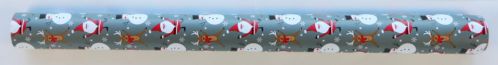 GAVEPAPIR MØRK GRÅ M/JULEMAND/RENSDYR/SNEMAND 3 M X 70 CM