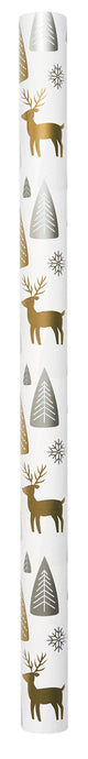 GAVEPAPIR GULD/SØLV METALLIC RENSDYR/JULETRÆER 3 M X 70 CM
