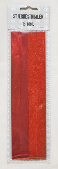 STJERNESTRIMLER RØD GLITTER/METALLIC 15 MM 24 STK