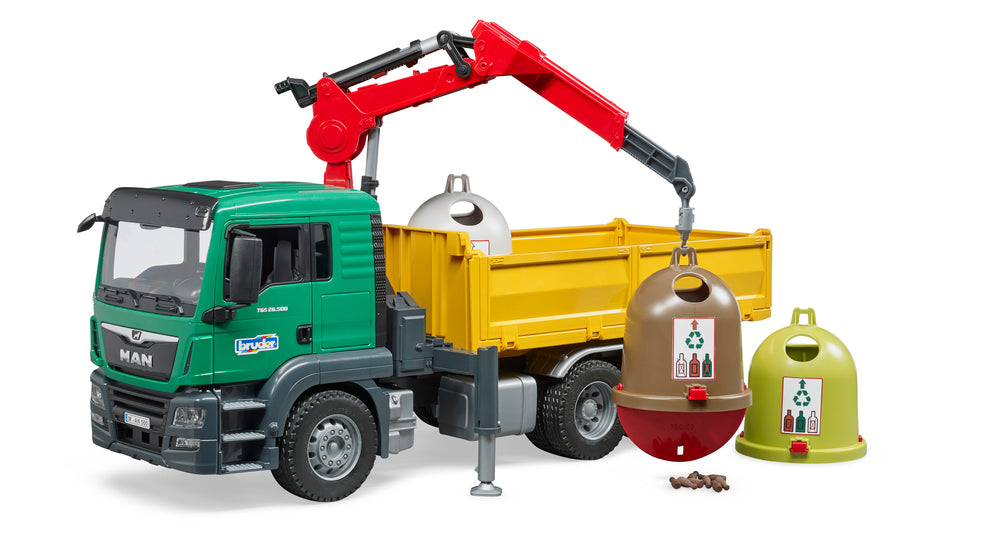Bruder MAN TGS lastbil med 3 genbrugs containere og flasker