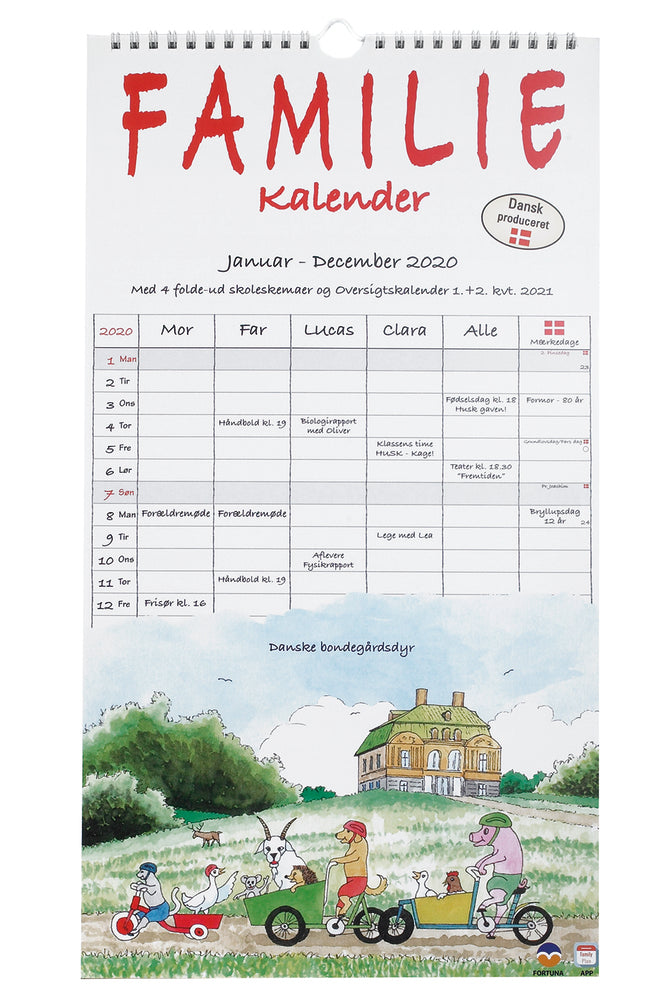 Familiekalender 2020 dyr dyr 5 person