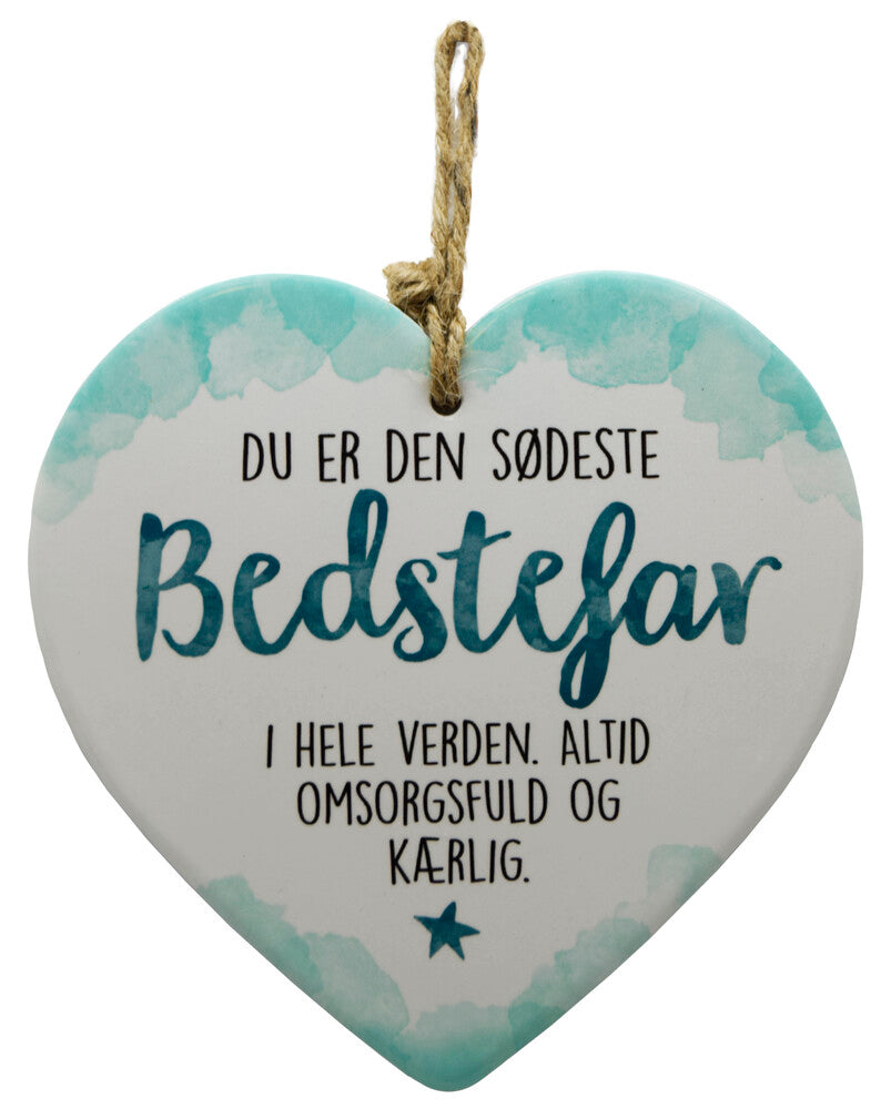 Keramikhjerte bedstefar enjoy hvid & grøn 15,5 x 15,5 cm