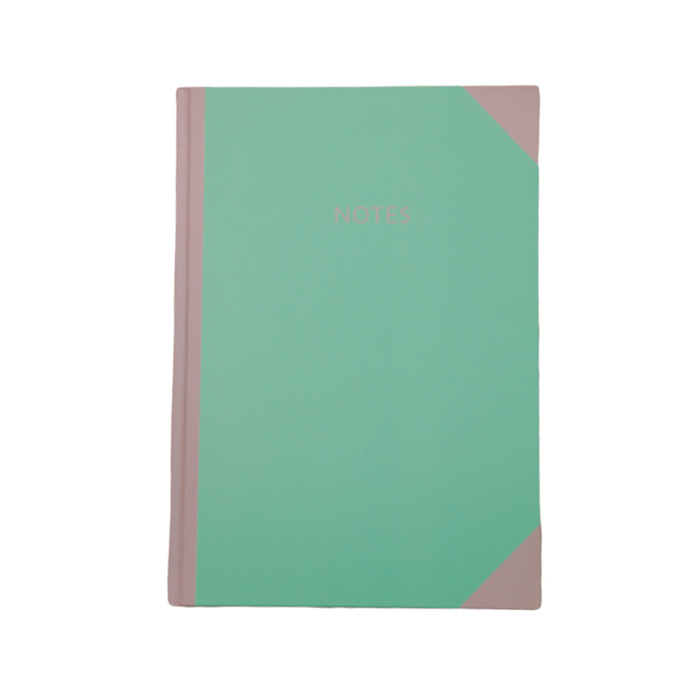 Notesbog A4 linjeret mintgrøn m/lyslilla m/tekst notes