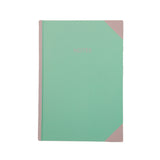 Notesbog A5 linjeret mintgrøn m/lyslilla m/tekst notes