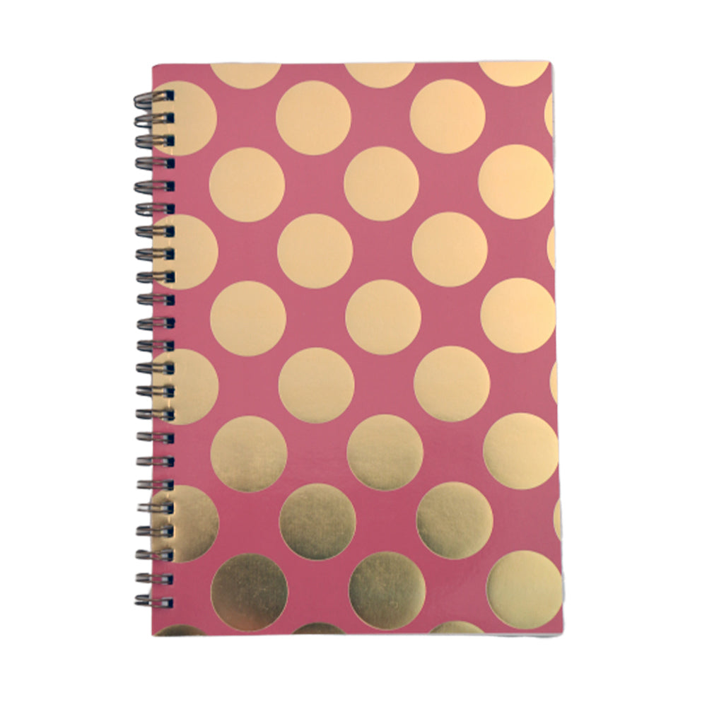 Notesbog spiral A5 linjeret rosa m/foil store prikker