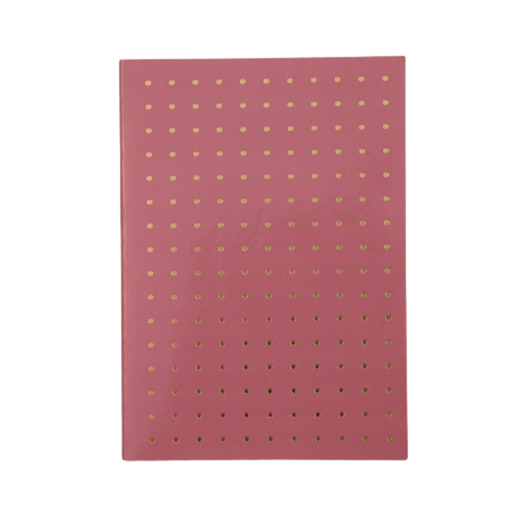 Kladdehæfte a6 linjeret rosa m/foil prikker på række.