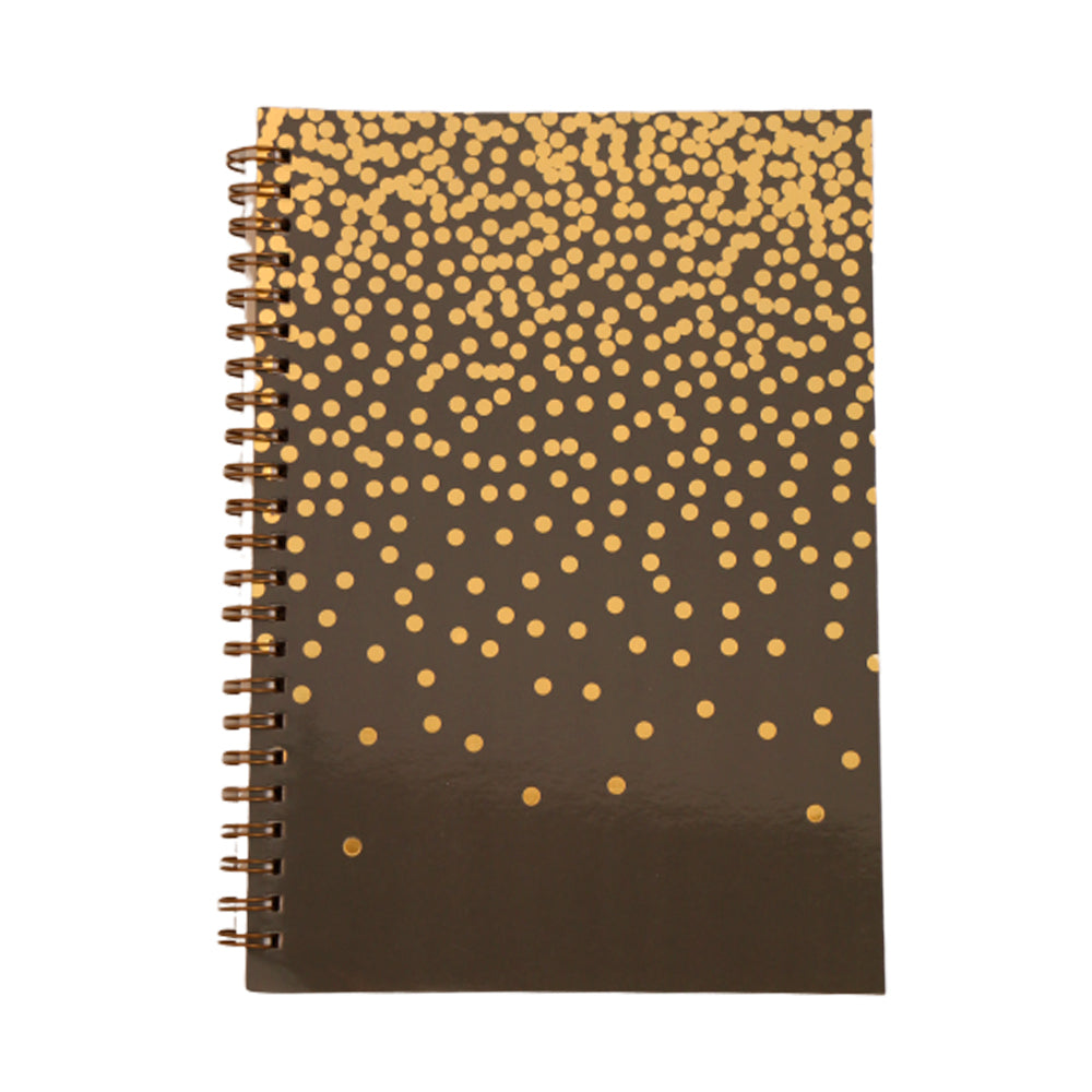 Notesbog spiral A5 linjeret koksgrå m/foil blandede prikker.