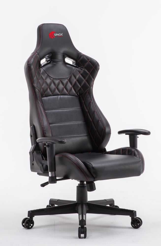 Sinox gaming stol sort med røde syninger