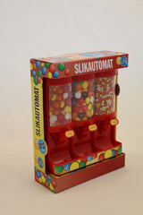 Slikautomat rød m/3 rum 60 g slik og tyggegummi mål 19x19 cm