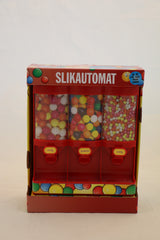 Slikautomat rød m/3 rum 60 g slik og tyggegummi mål 19x19 cm
