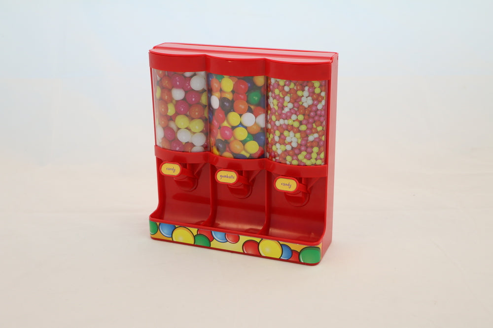 Slikautomat rød m/3 rum 60 g slik og tyggegummi mål 19x19 cm
