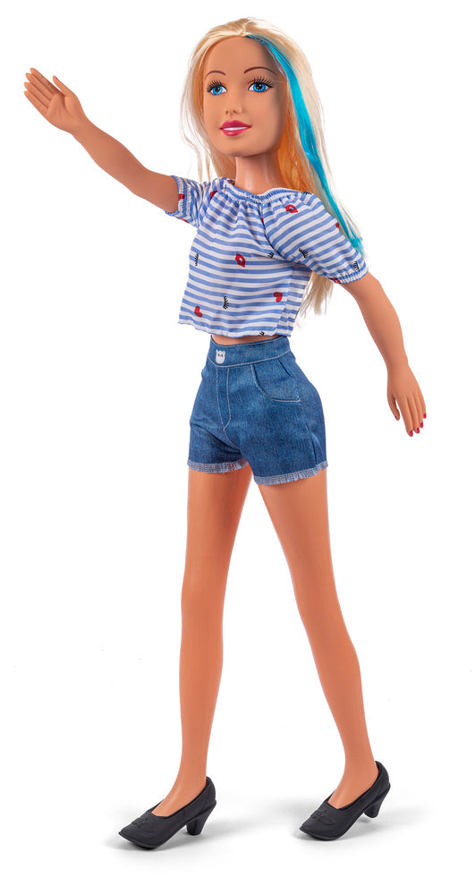 Judith dukke 78 cm med stribet bluse