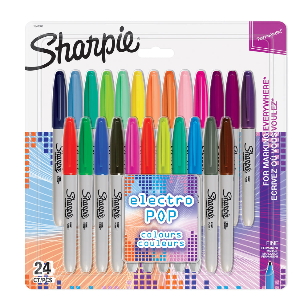Markersæt permanent sharpie fine 0,9 mm 24 stk. asst farver