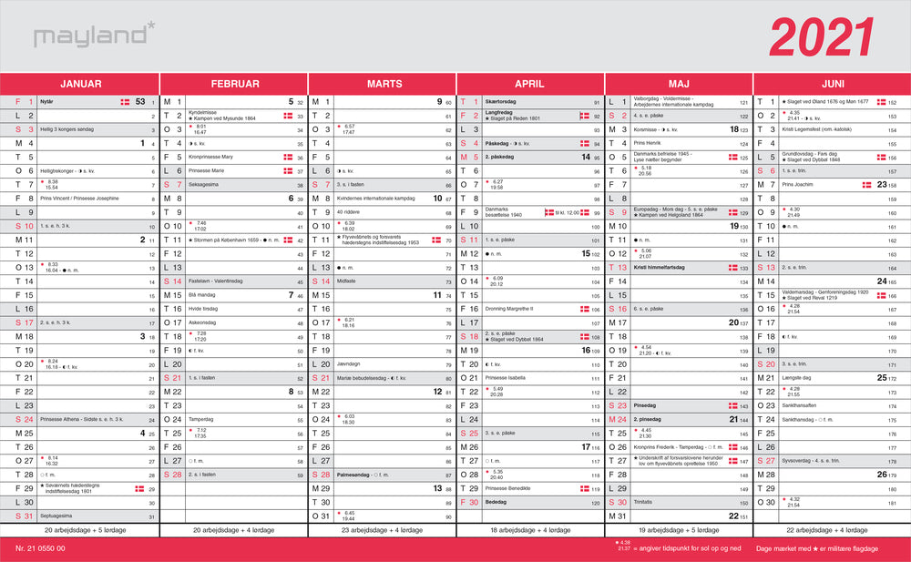 Kontorkalender stor m/flagdage 2021 39 x 24 Mayland