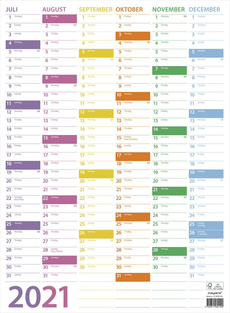 Vægkalender trend 2021 36 x 49 cm Mayland
